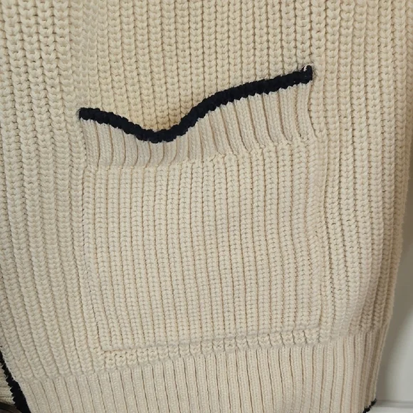 Old Navy Cream Cardigan Sweater with Navy Trim Preppy Nautical Coastal Academic - Picture 3 of 9